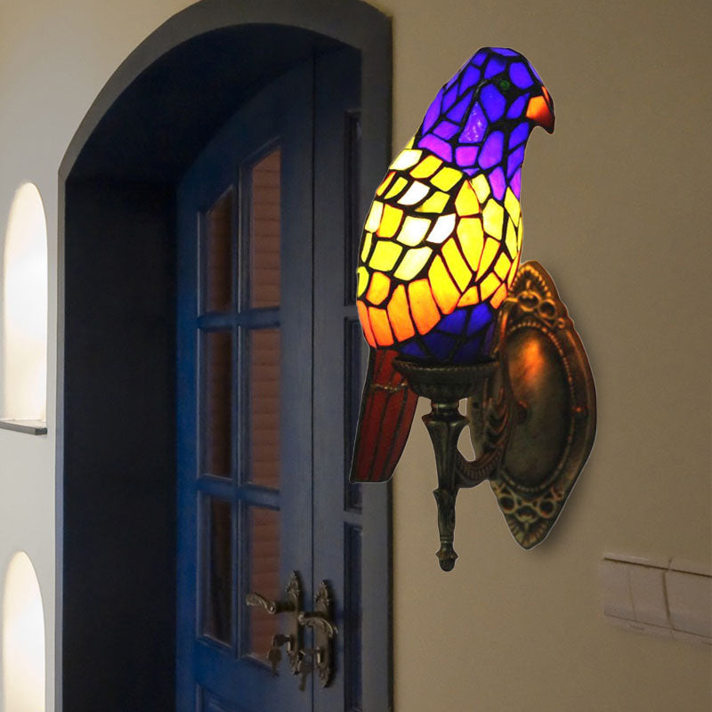 BowLift | 1 Head Parrot Wall Lamp Lodge Style Stained Glass Wall Light made of Brass for the Living Room