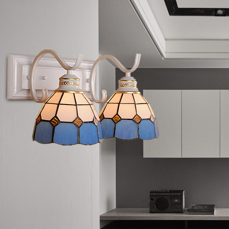 BowLift | 2 Lights Arched Wall Lamp Mediterranean Stained Glass Vanity Light in White/Black for the Bathroom