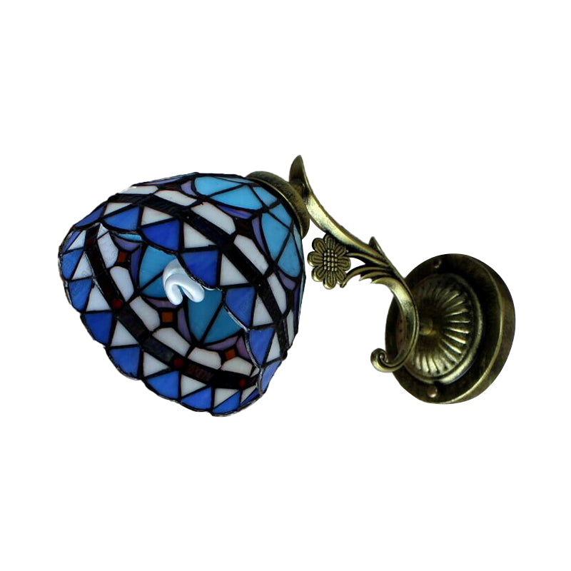 BowLift | 1 Light Shell Wall Light Baroque Style Stained Glass Wall Mount Light in Blue for Hallway