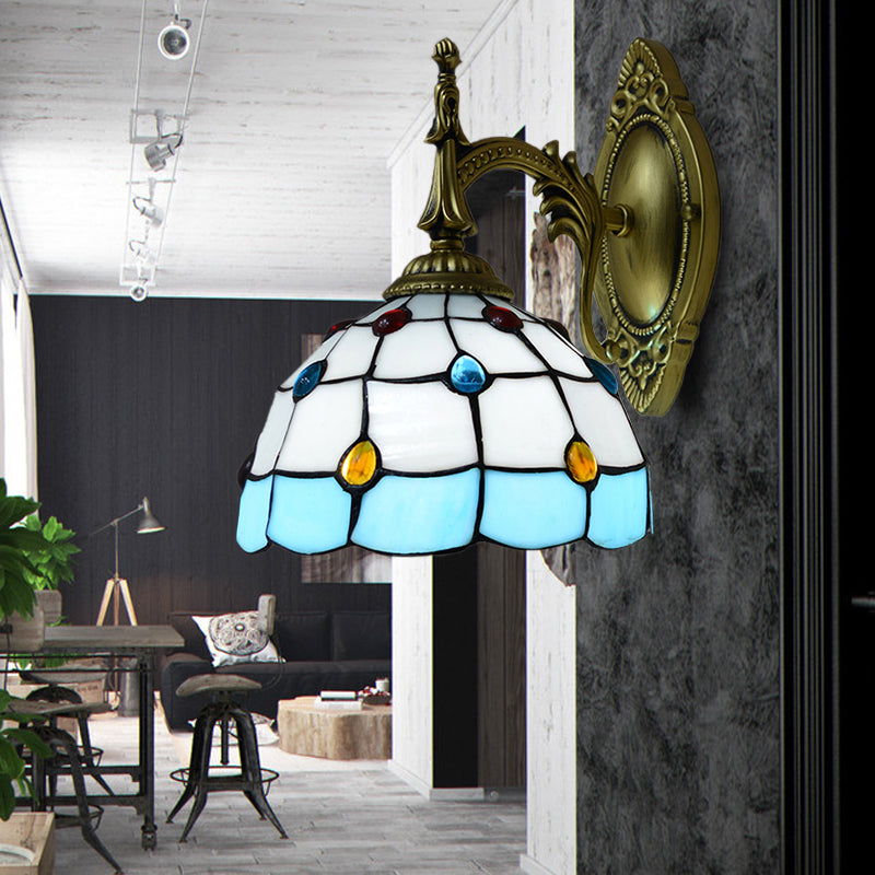 BowLift | Stained Glass Dome Wall Light Fixture with Colorful Beaded Tiffany 1 Head Wall Light in Pink/Orange/Green/Blue