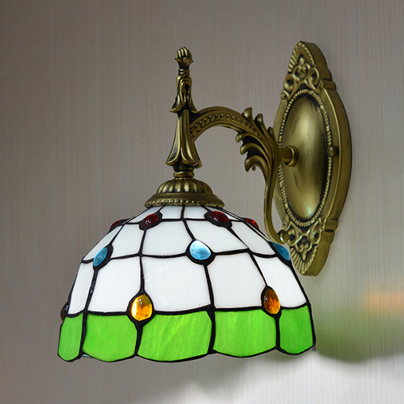 BowLift | Stained Glass Dome Wall Light Fixture with Colorful Beaded Tiffany 1 Head Wall Light in Pink/Orange/Green/Blue
