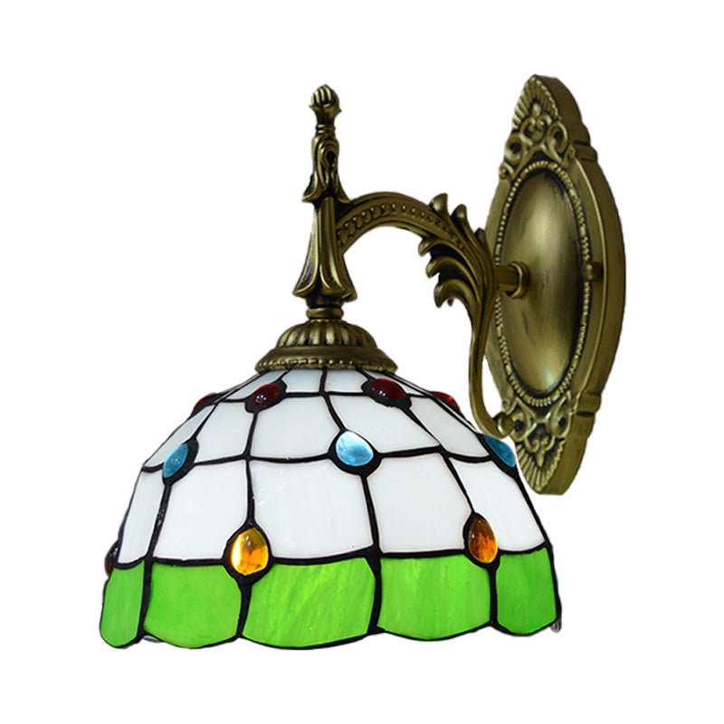 BowLift | Stained Glass Dome Wall Light Fixture with Colorful Beaded Tiffany 1 Head Wall Light in Pink/Orange/Green/Blue