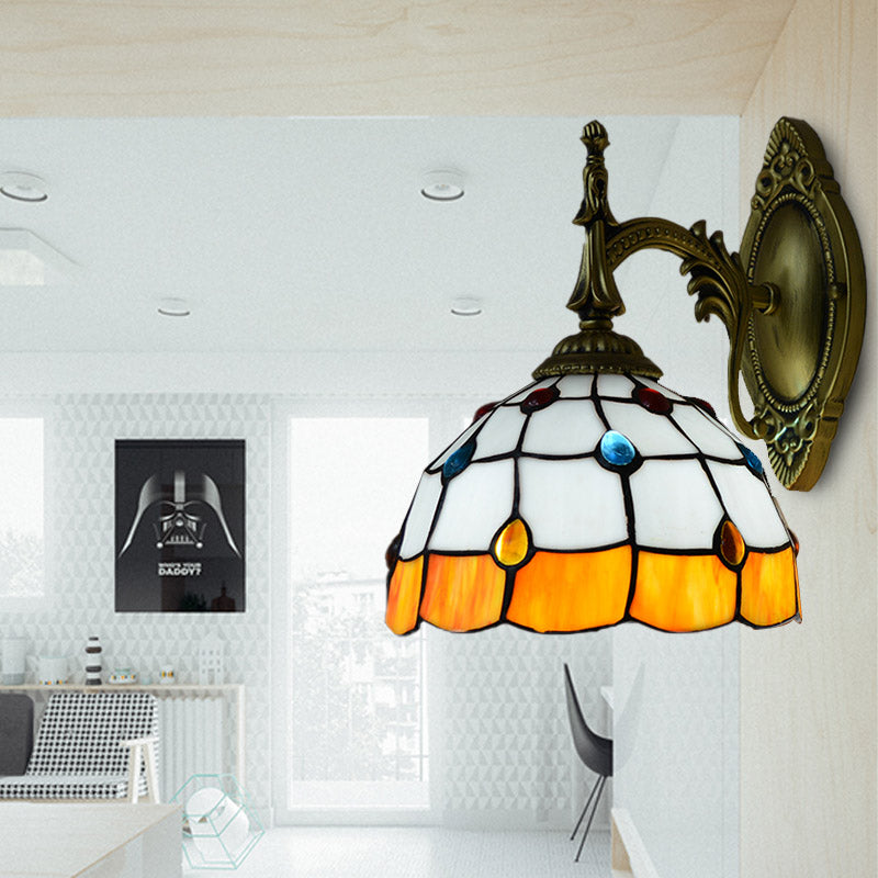 BowLift | Stained Glass Dome Wall Light Fixture with Colorful Beaded Tiffany 1 Head Wall Light in Pink/Orange/Green/Blue