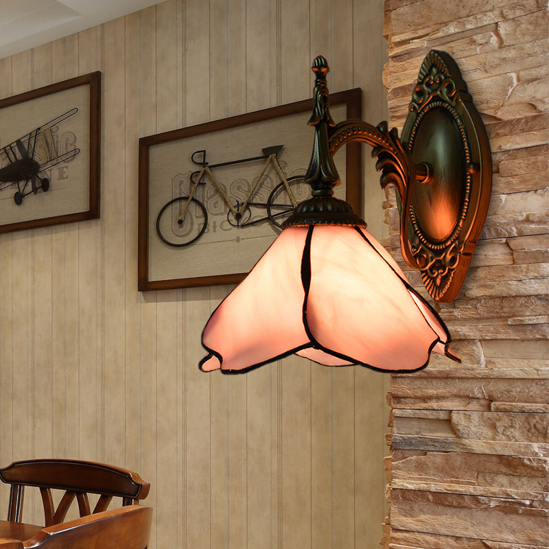 BowLift | Pink Flower Wall Light Country House Glass 1 Light Wall Lamp for Bedroom