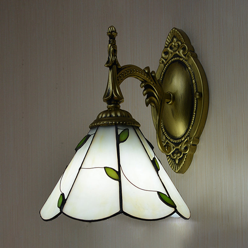 BowLift | Stained glass leaf wall-mounted light lodge loft 1 light wall lighting in white for bedroom