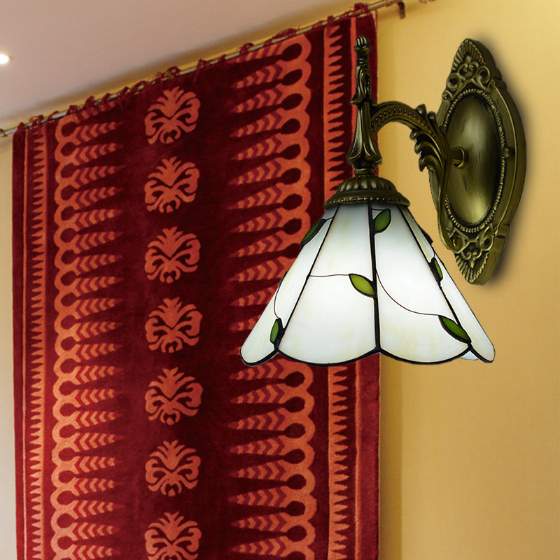 BowLift | Stained glass leaf wall-mounted light lodge loft 1 light wall lighting in white for bedroom