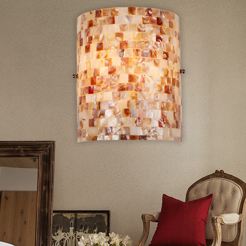 BowLift | Shell Wall Mount Lighting Rustic Loft 1 Lamp Wall Lamp Light in Beige for Living Room