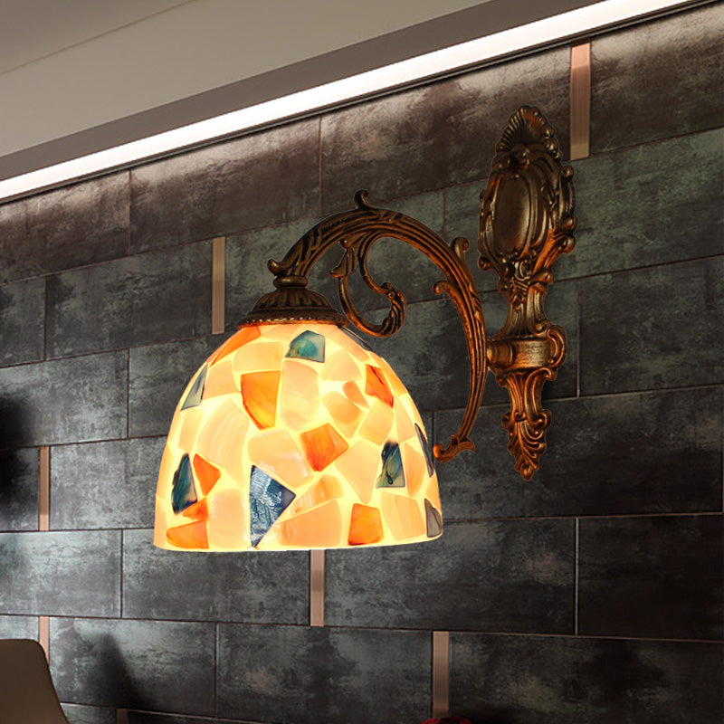 BowLift | 1 Light Wall Light with Beige/White-Grey/Yellow-Blue Shade Tiffany Mosaic Shell Wall Light made of Brass for the Bedroom