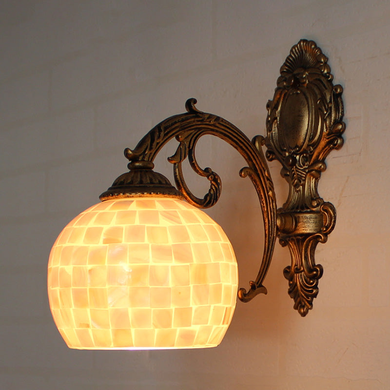 BowLift | 1 Light Wall Light with Beige/White-Grey/Yellow-Blue Shade Tiffany Mosaic Shell Wall Light made of Brass for the Bedroom