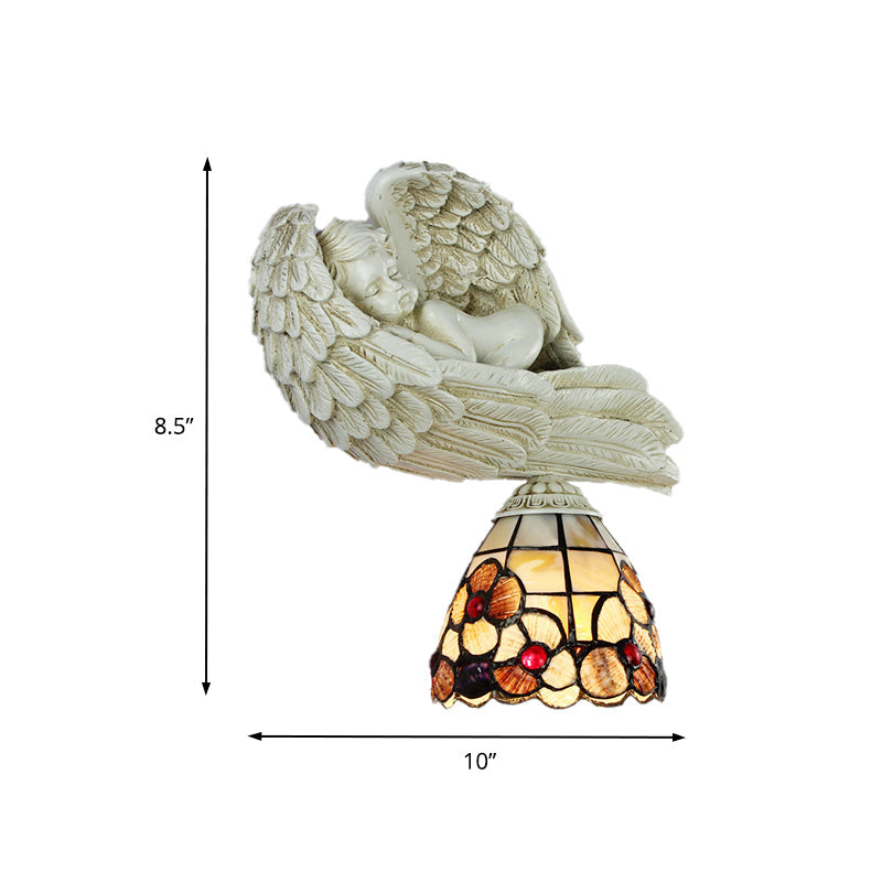 BowLift | Shell Floral Wall Lamp with Sleeping Angel to the Right/Left Rustic Loft 1 Main Wall Lighting for Living Room
