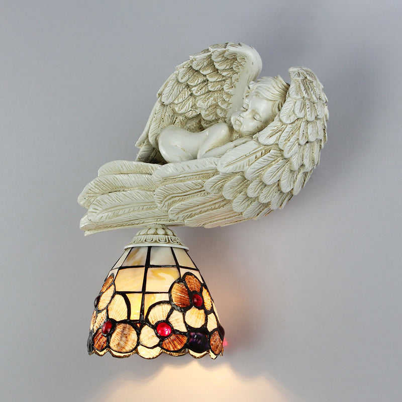 BowLift | Shell Floral Wall Lamp with Sleeping Angel to the Right/Left Rustic Loft 1 Main Wall Lighting for Living Room