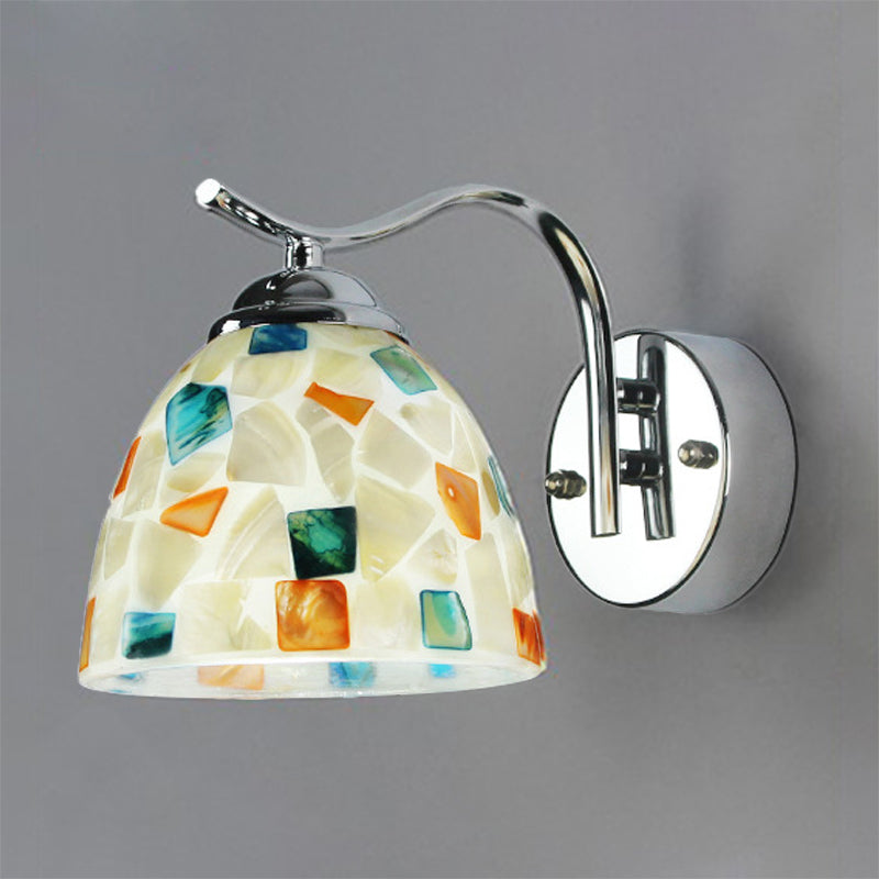 BowLift | Bowl Wall Lamp Fixture Tiffany Braided Shell 1 Head Chrome Wall Light with Curved Arm