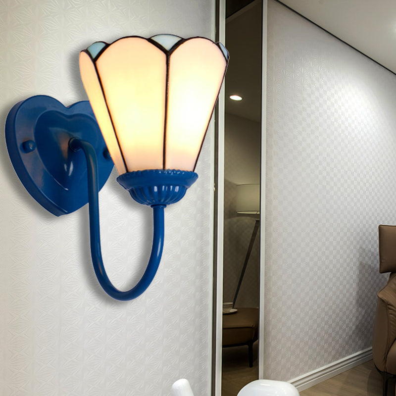 BowLift | Stained glass lily wall lamp Tiffany 1 head white/blue/antique brass wall lighting for hallway