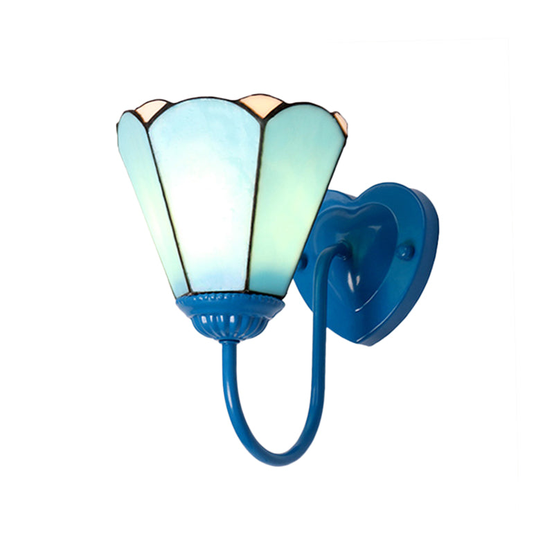 BowLift | 1 Head Half Wall Lamp Fixture Mediterranean White/Gold/Blue Sconce Lamp with Lily Blue Glass Shade