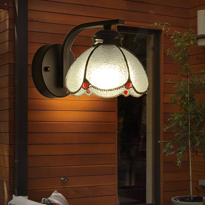 BowLift | 1 Light Scalloped Wall Lamp Enamelled Clear Glass Traditional Wall Sconce Light for Hallway