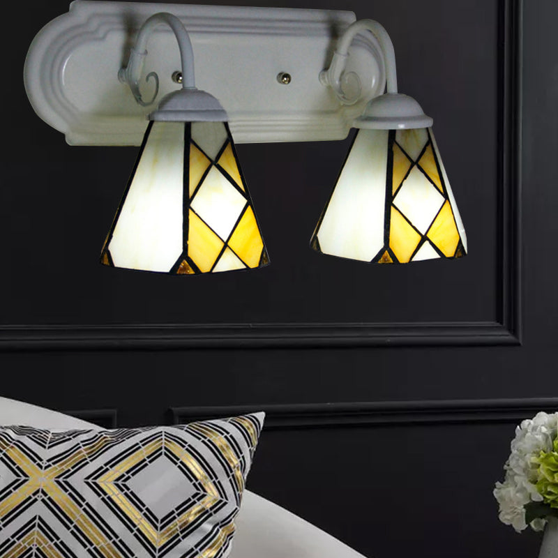 BowLift | Cone Wall Lamp 2 Heads Stained Glass Rustic Vintage Bathroom Wall Lighting in Beige