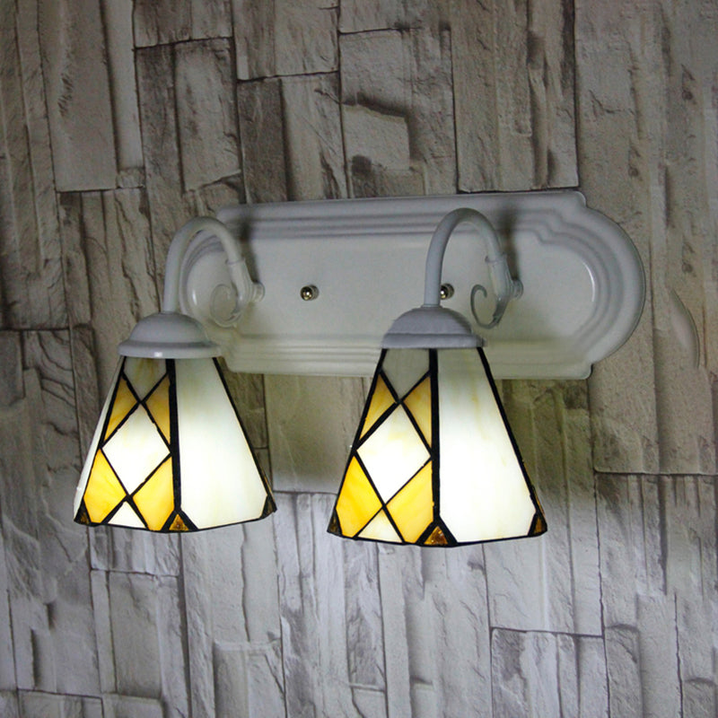 BowLift | Cone Wall Lamp 2 Heads Stained Glass Rustic Vintage Bathroom Wall Lighting in Beige