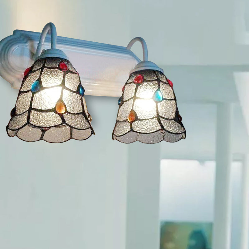 BowLift | Serrated Glass Bell Wall Lighting Tiffany Style 2 Heads Wall Lamp Light in White Finish for Bedroom