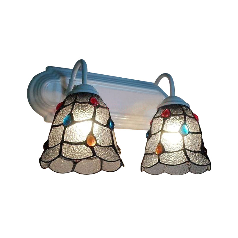 BowLift | Serrated Glass Bell Wall Lighting Tiffany Style 2 Heads Wall Lamp Light in White Finish for Bedroom
