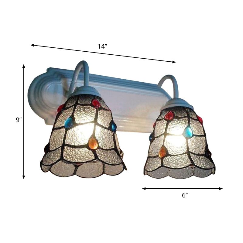 BowLift | Serrated Glass Bell Wall Lighting Tiffany Style 2 Heads Wall Lamp Light in White Finish for Bedroom