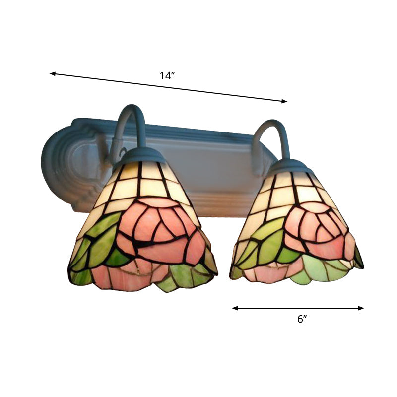 BowLift | Pink Rose Wall Mounted Light Victorian 2 Heads Multicolor Stained Glass Wall Lamp