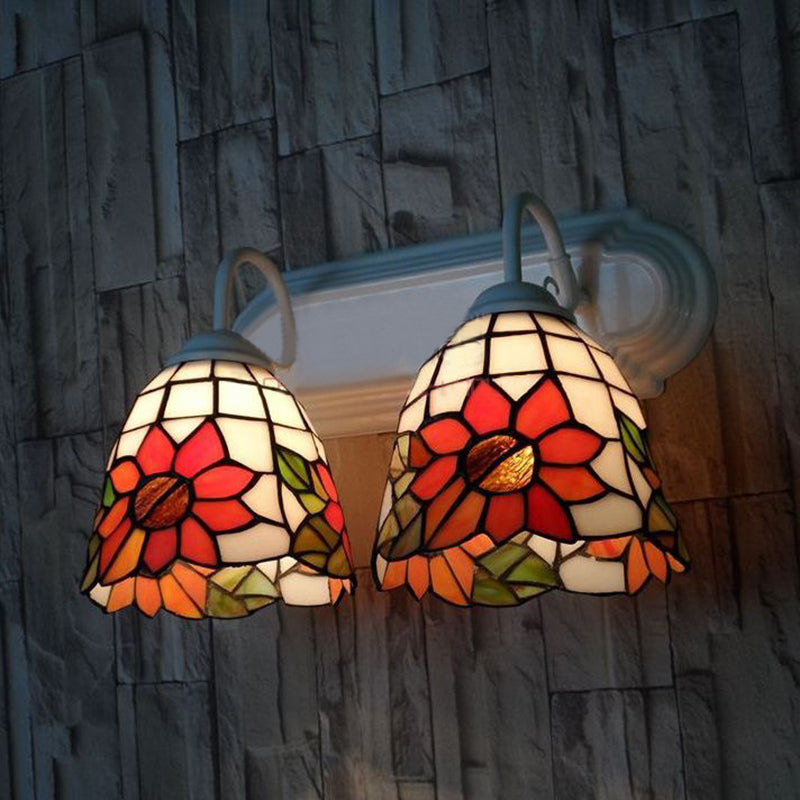 BowLift | Stained Glass Orange Wall Lamp Fixture Sunflower 2 Heads Victorian Wall Lamp