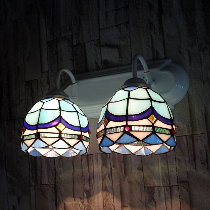 BowLift | Baroque Wall Lighting with Bowl Shade made of Stained Glass 2 Heads Wall Lamp in Blue for Living Room