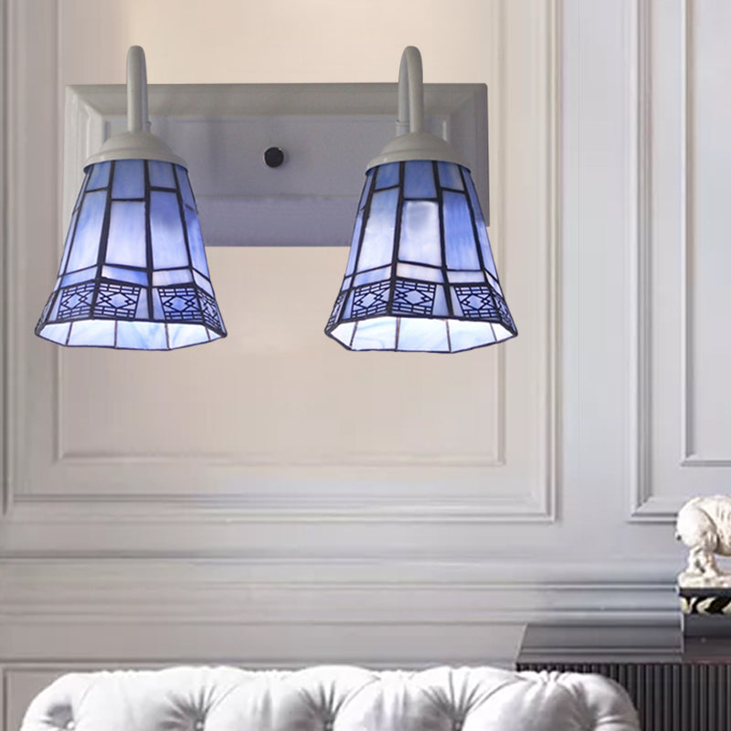 BowLift | Bell Wall Lighting Mission Style Toughened Glass 2 Heads Wall Lamp in Blue for Dining Room