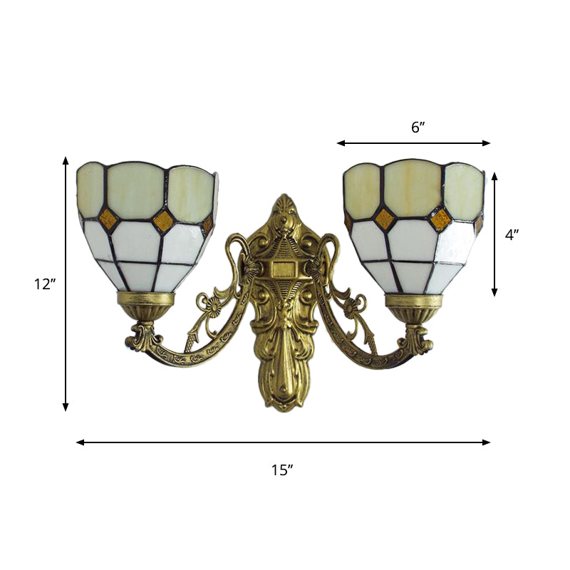 BowLift | Stained Glass Wall Lamp Living Room 2 Lights Rustic Country Style Wall Lighting in Orange/Pink/Blue/Beige for Library