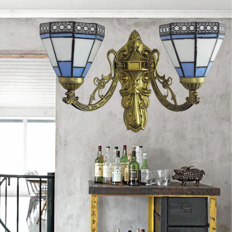 BowLift | Stained Glass Wall Lamp Living Room 2 Lights Rustic Country Style Wall Lighting in Orange/Pink/Blue/Beige for Library