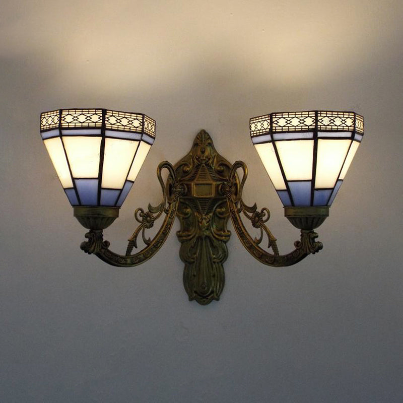 BowLift | Stained Glass Wall Lamp Living Room 2 Lights Rustic Country Style Wall Lighting in Orange/Pink/Blue/Beige for Library