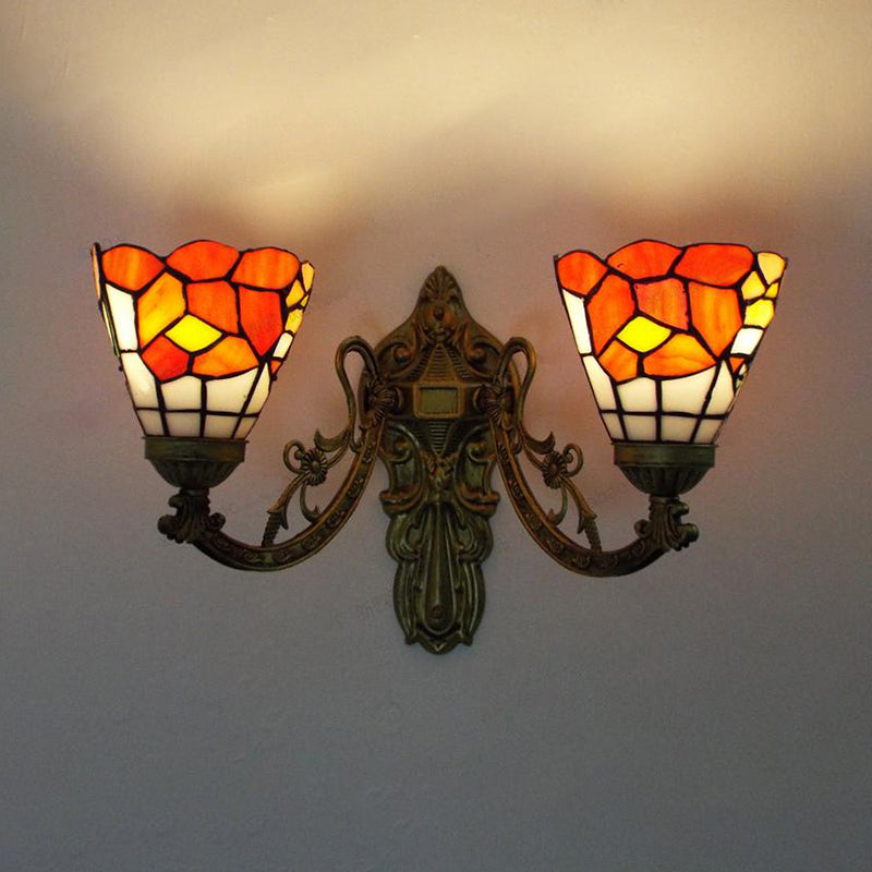 BowLift | Stained Glass Wall Lamp Living Room 2 Lights Rustic Country Style Wall Lighting in Orange/Pink/Blue/Beige for Library