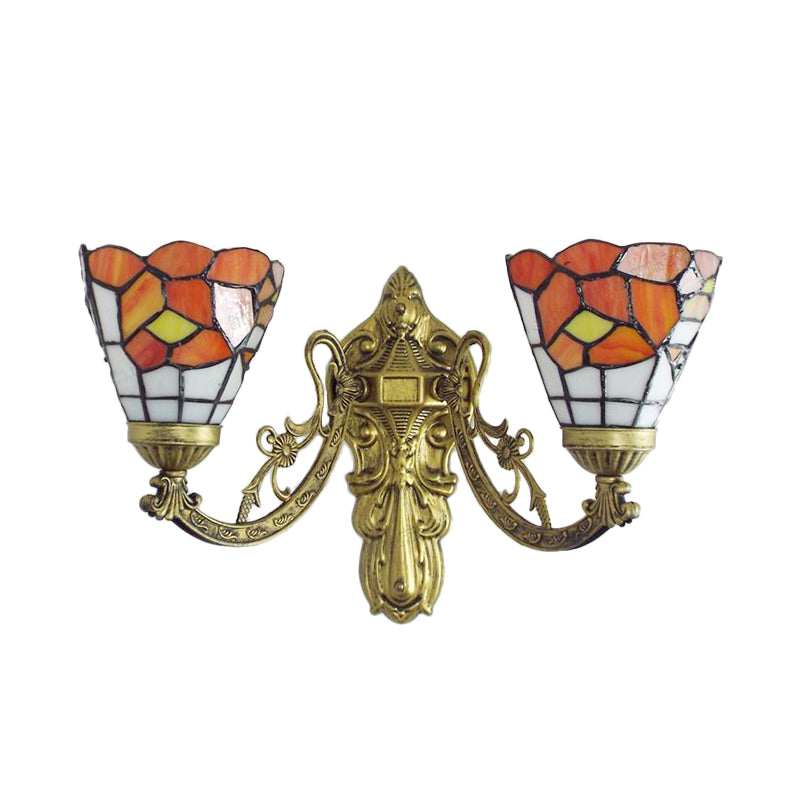 BowLift | Stained Glass Wall Lamp Living Room 2 Lights Rustic Country Style Wall Lighting in Orange/Pink/Blue/Beige for Library