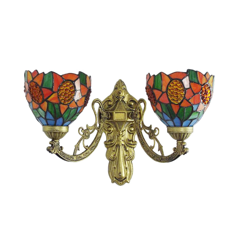 BowLift | Stained Glass Sunflower Wall Lamp Lodge Tiffany 2 Lights Wall Lamp in Green/Beige for Living Room