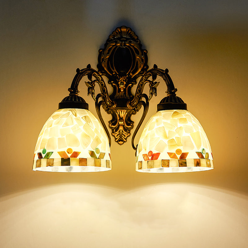 BowLift | Shell Bowl Wall Lamp Lighting Traditional 2 Heads Wall Mounted Light in Beige for Bedroom