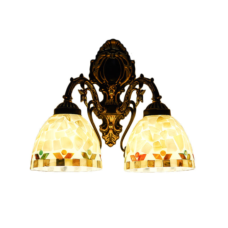 BowLift | Shell Bowl Wall Lamp Lighting Traditional 2 Heads Wall Mounted Light in Beige for Bedroom