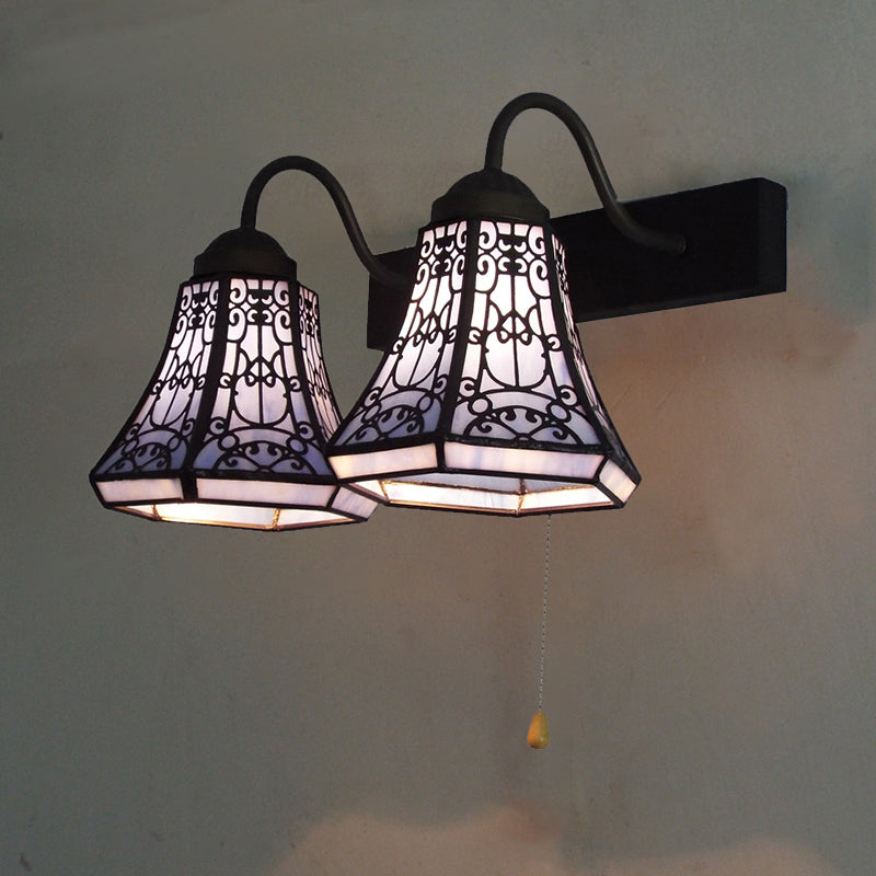 BowLift | Blue Flared Wall Lamp Tiffany 2 Heads Stained Glass Wall Light with Pull Switch
