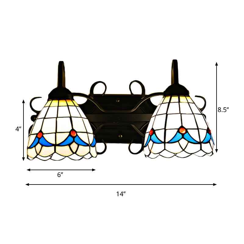BowLift | Stained Glass Magnolia Wall Lighting Rustic Retro Style 2 Lights Sconce Lamp in Black for Bathroom