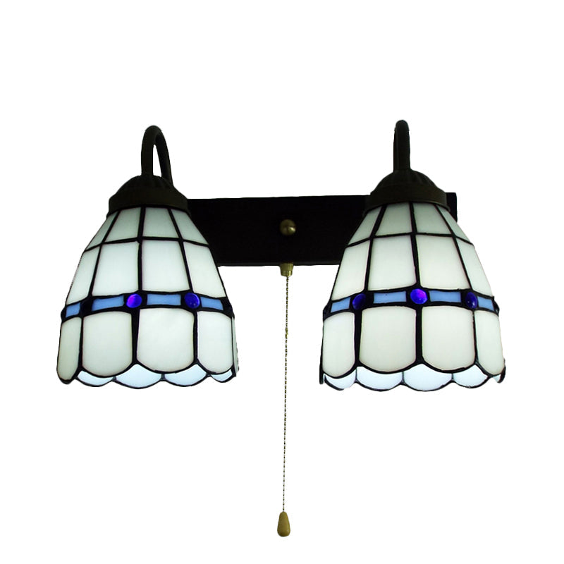 BowLift | 1 Head Wall Light Tiffany Grid Pattern White Glass Wall Mounted Light with Pull Chain