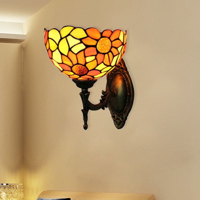 BowLift | Colored Glass Sunflower Wall Lamp Kitchen 1 Head Rustic Tiffany Wall Lamp in Orange