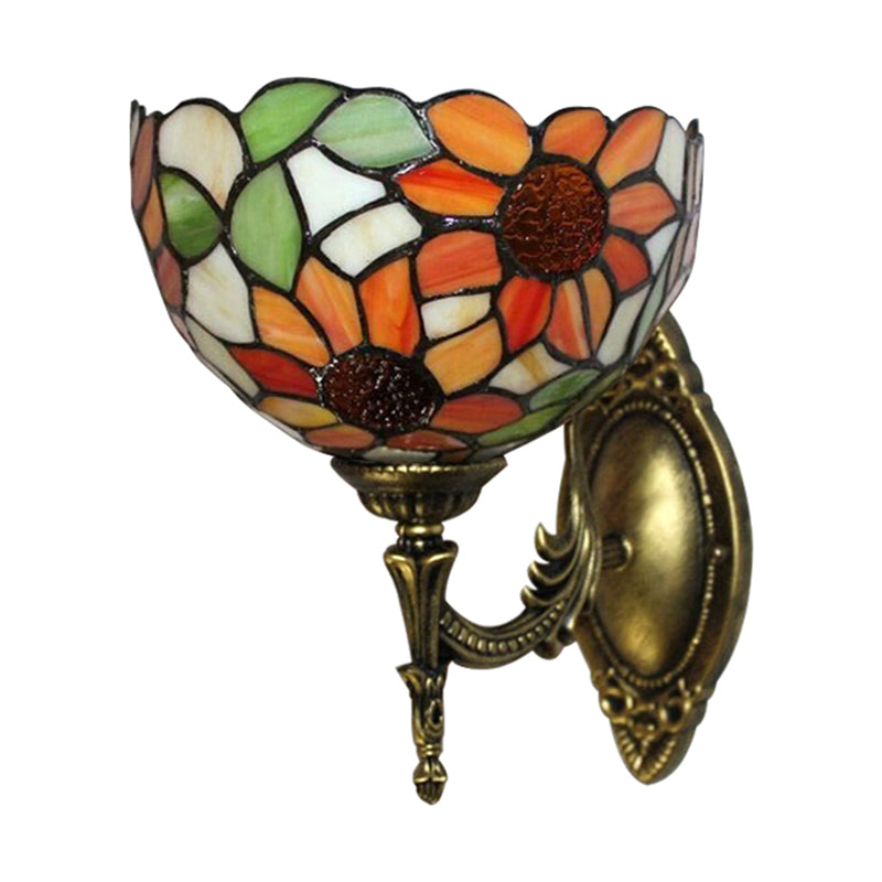 BowLift | Colored Glass Sunflower Wall Lamp Kitchen 1 Head Rustic Tiffany Wall Lamp in Orange