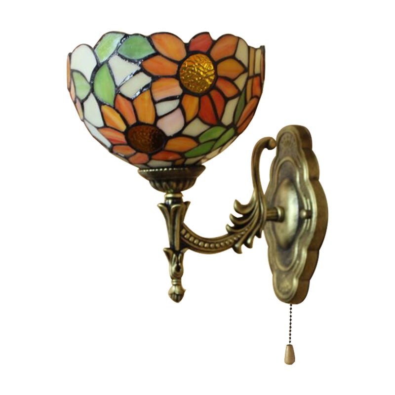 BowLift | Stained Glass Sunflower Wall Lamp 1 Light Rustic Tiffany Wall Lamp in Orange for Library
