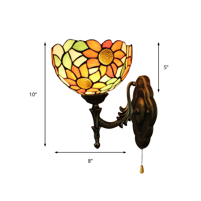 BowLift | Stained Glass Sunflower Wall Lamp 1 Light Rustic Tiffany Wall Lamp in Orange for Library