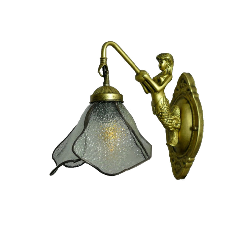 BowLift | 1 Head Flower Wall Mount Lighting Tiffany Blue/Clear/Pink Glass Wall Lamp with Mermaid Backplate
