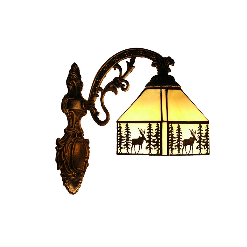 BowLift | 1 Light Forest Deer Wall Lamp with Lodge Shade Tiffany Rustic Wall Fixture in Beige for Hotel