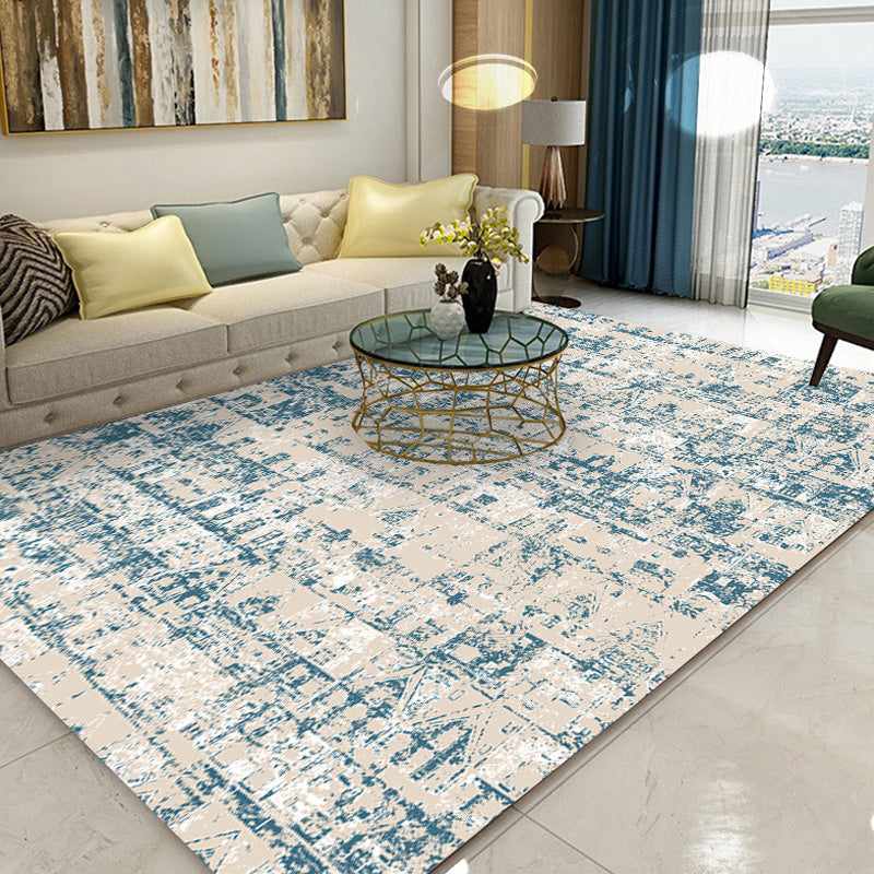 BowLift | Shabby Chic Tribal Pattern Carpet Blue Polyester Carpet Washable Pet-Friendly Non-Slip Carpet for the Living Room