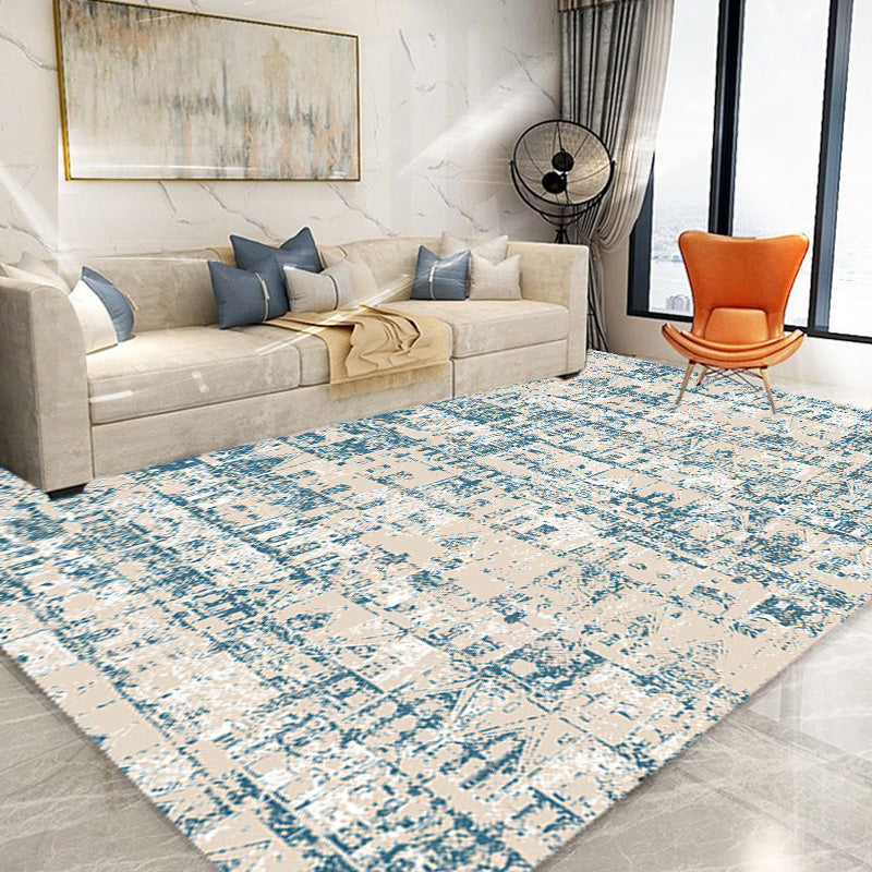 BowLift | Shabby Chic Tribal Pattern Carpet Blue Polyester Carpet Washable Pet-Friendly Non-Slip Carpet for the Living Room