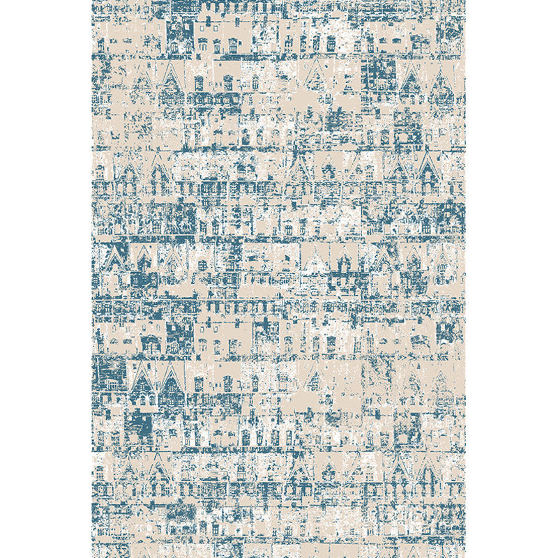 BowLift | Shabby Chic Tribal Pattern Carpet Blue Polyester Carpet Washable Pet-Friendly Non-Slip Carpet for the Living Room