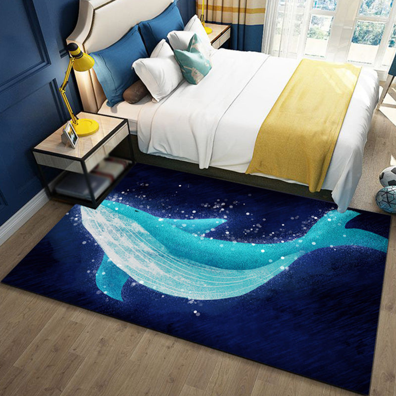 BowLift | Children's Ocean Pattern Rug with Fish Blue Polyester Rug Non-Slip Back Washable Pet-Friendly Rug for the Bedroom