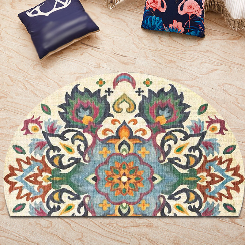 BowLift | Bohemian Floral Pattern Rug Multicolor Polyester Rug Machine Washable Non-Slip Back Rug for Living Room